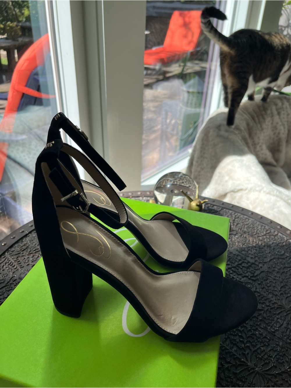 SAM EDELMAN YARO SUEDE BLOCK HEEL SANDALS BLACK 8.5